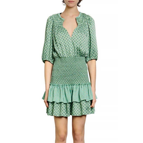 Sandro Women Sivan Smocked Mini Dress Menthe Size 42/10US - Picture 1 of 8